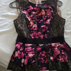 BCBG Black and Pink Floral Lace Camisole